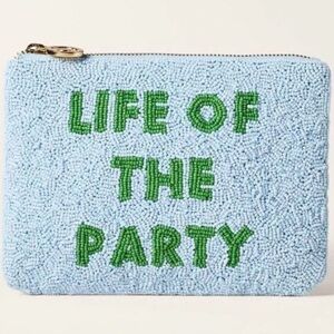 Kate Spade Target beaded zipper cosmetic bag pouch blue green life of the party